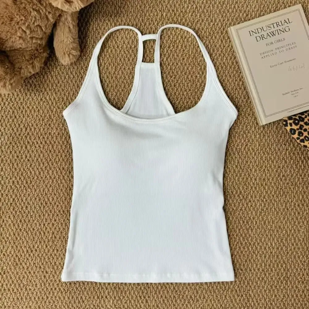 Korean Women's Solid Color Spaghetti Straps Sleeveless Slim Camisole With Chest Pad Wear Base Layer Summer Outdoor Wear — image 12