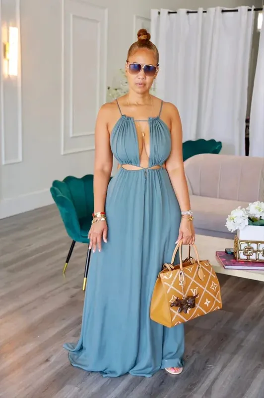2025 Women's Dress Summer Holiday Solid Long Dresses Sexy Drawstring Lace Up Sleeveless Vestidos Para Mujer Club Party Outfits — image 8