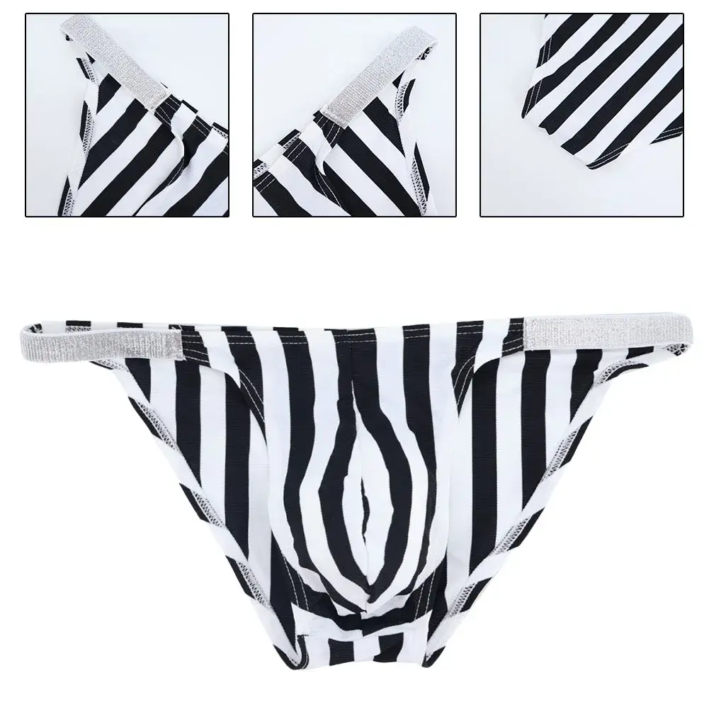Comfortabele heren lingerie slips bikini zwart wit gestreept ondergoed sport casual man tanga slipje jockstrap zakje — image 7