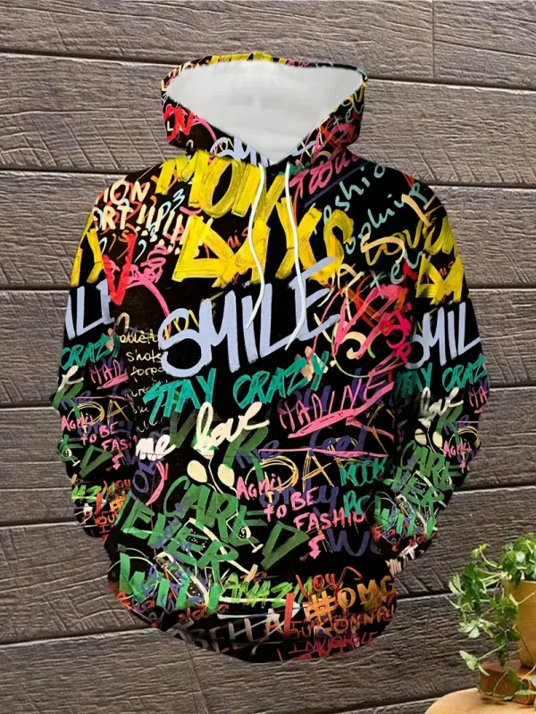 2024 dei nuovi uomini di Painted Graffiti Flow stampato con cappuccio casual alla moda manica lunga sportiva Top Street uomo modello colorato con cappuccio — image 20