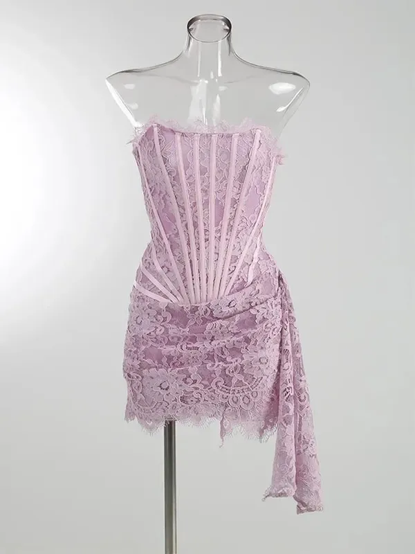 Sexy Lace See-through Patchwork Corset Dress Female Bodycon Elegant Party MIrrgualr Mini Dress Women Tube Top Dress New — image 12