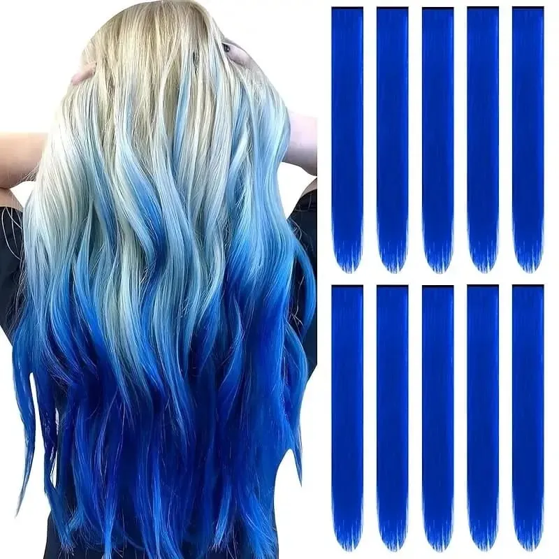 1 5 11 Pcs/lot Clip in Hair Extensions Multi-Colors Highlights Synthetic Hair 22 inch Rainbow Hairpieces for Girls Women Kids — image 23