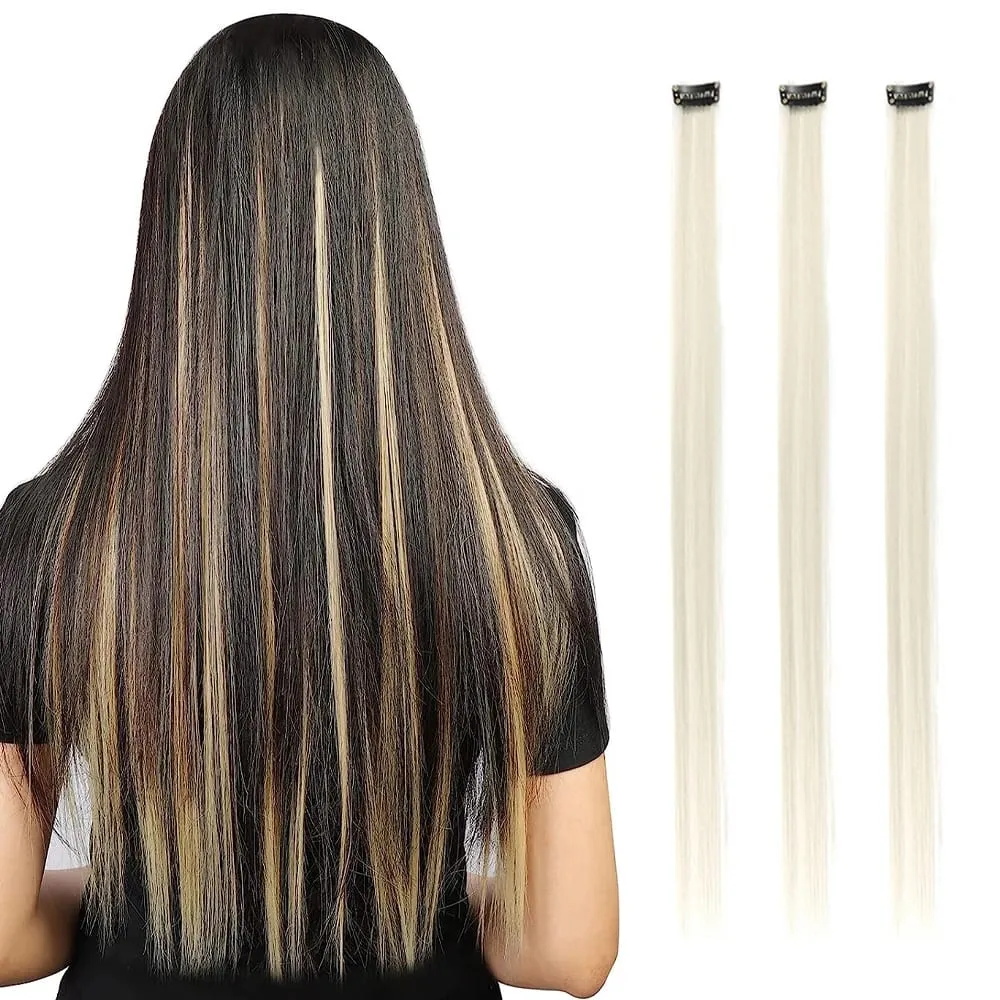 22 inches Colored Party Highlights Clip in Hair Extensions for Girls Multi-colors Straight Hair Synthetic Hairpieces — image 12