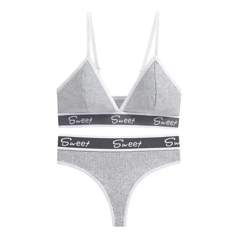 Cotton Bra and Panty for Woman Set V Shaped Triangle Cup Wireless Bra Sexy Bikini Panty Sports No Underwire Bra Underw
