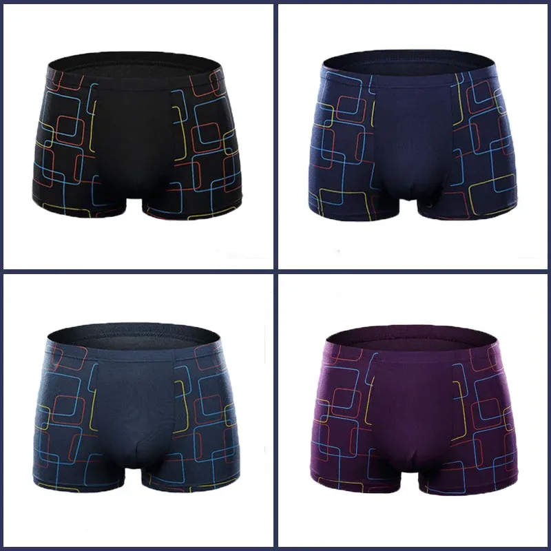 4PCS Mens Boxer Shorts Modal Underwear Sexy Striped Underpants Breathable Boxers Bamboo Fiber Panties Male Plus Size XXL-7XL