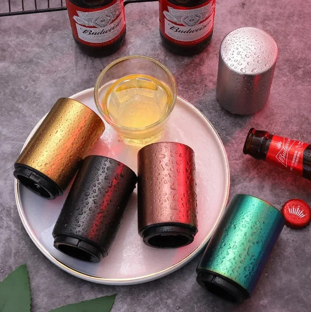 Automatic Beer Bottle Opener Stainless Steel Push Down Opener for Magnet Beer Soda Cap Bar Party Kitchen Accessories