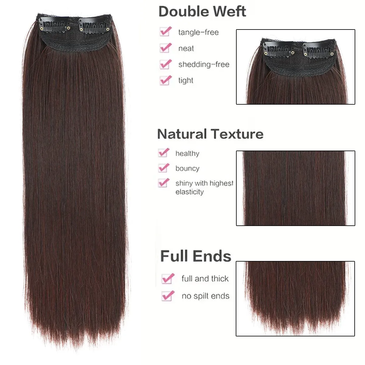 12Inch Synthetic 2 Clips in Straight Hair Extensions Invisible Hair Extensions Synthetic Straight Heat Resistant Fiber Hairpiece — image 3