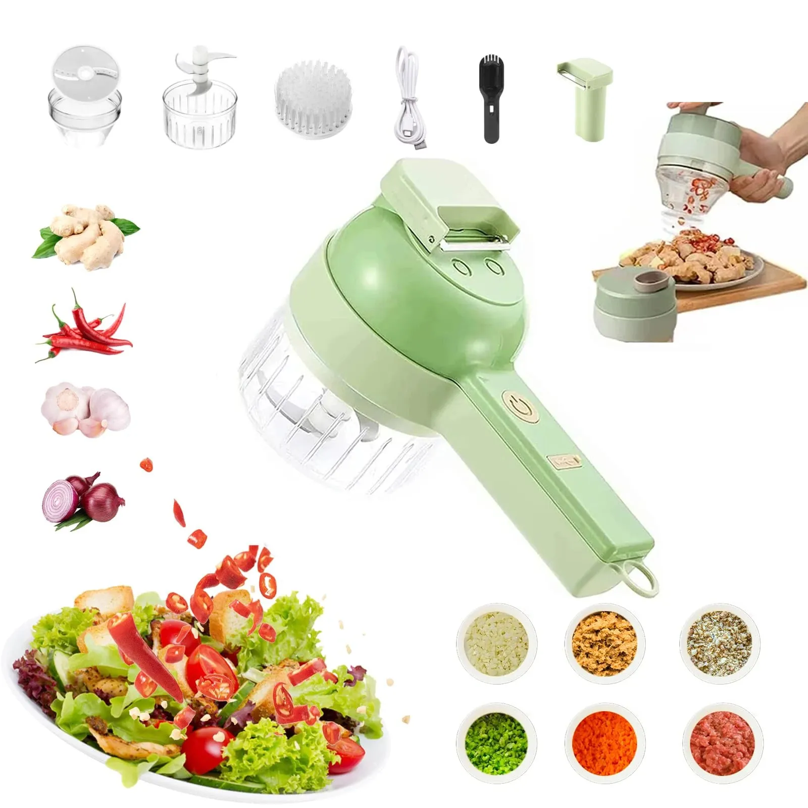 4 in 1 Handheld Electric Vegetable Cutter Wireless Food Processor Vegetable Slicer Set Pepper Garlic Mash Minced Cooking Gadgets — image 1