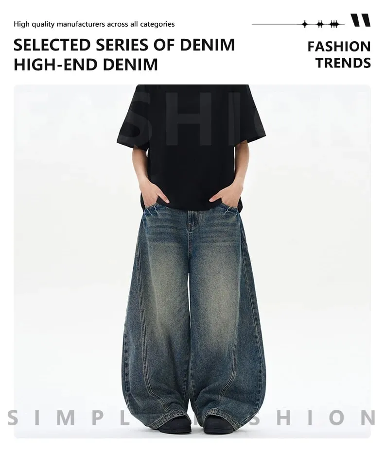 2025 Spring New Men's Jeans Oversized Wide Leg Pants Loose Vintage Patchwork Lightning Cracked Denim Trousers Streetwear Male — image 8