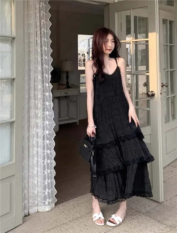 Summer Befree Long Vintage Casual Ruffles Elegant Maxi Strap Camis Silky Beach Lace Elegant Party Dress Vestidos Sexy Women — image 4