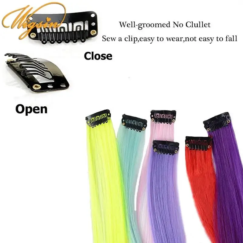 Synthetic 10pcs Colored Hair Synthetic Extensions Colorful Clip in Hair Long Straight Hair for Kids Girls Women — image 4