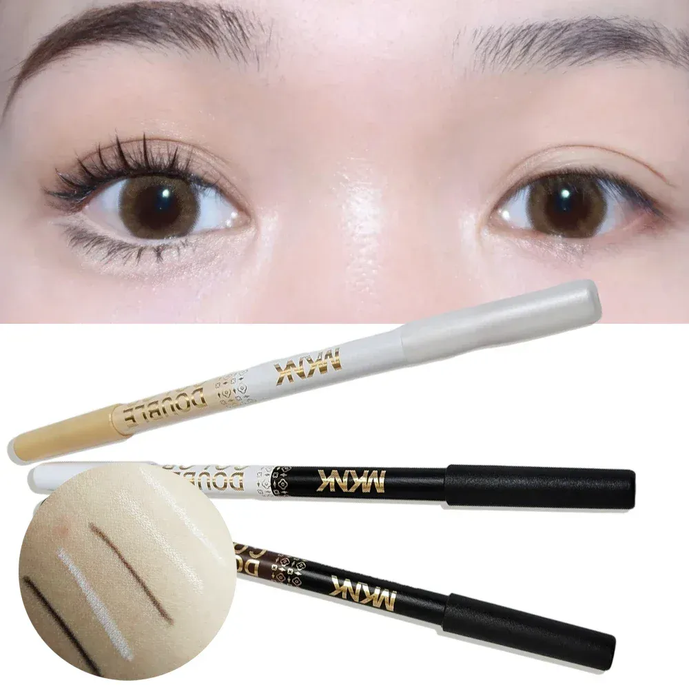 Mulitfuntional Two-Tone Black White Wood Eyeliner Pencil Pearl Highlighter Makeup Pen Brown Eyebrow Draw Lower Eyelash Cosmetics
