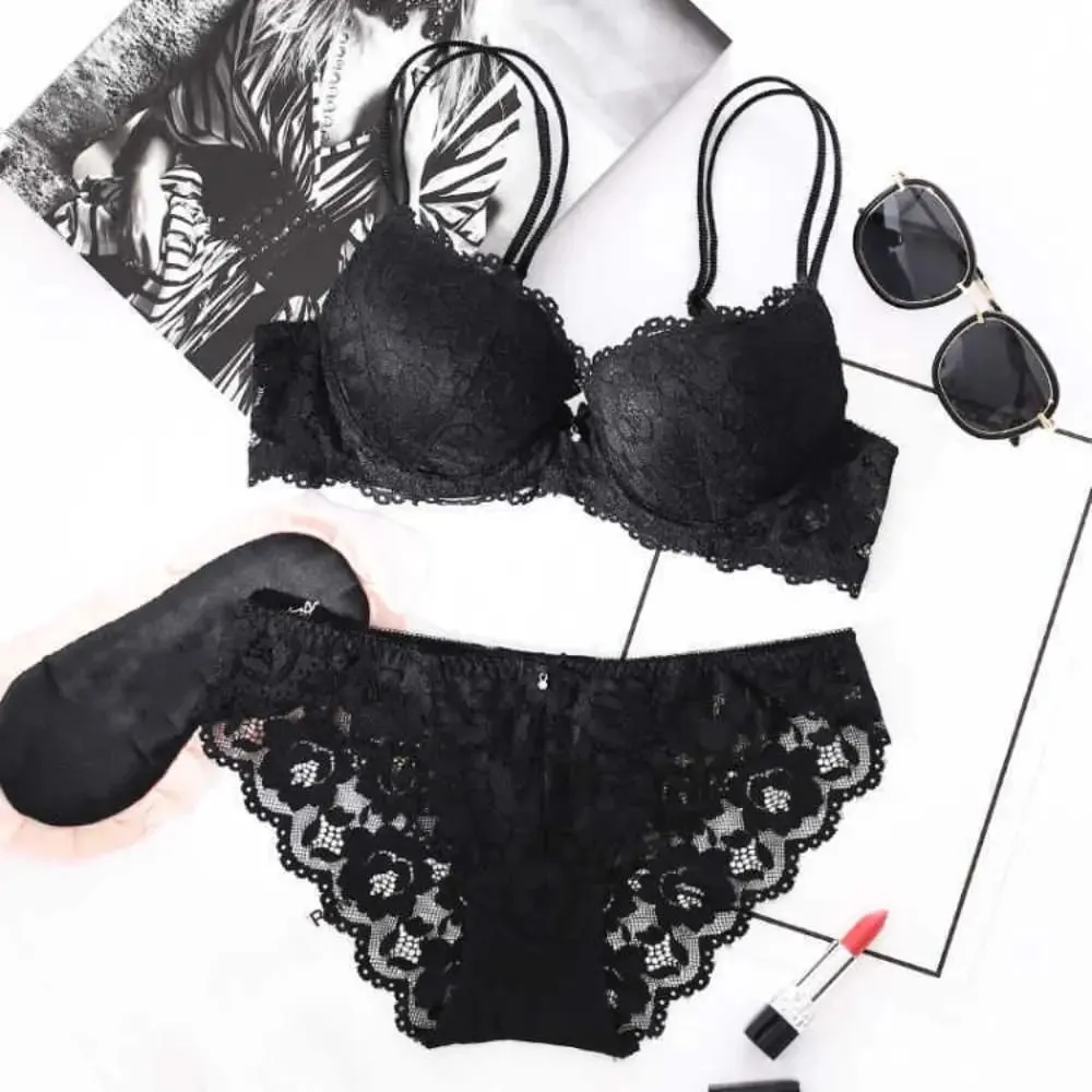 Comfortable Mesh Lace Flower Bra Low Waist Bowknot Push Up Bra Women Non Slip Lingerie Seamless Underwear Set Girl — image 3