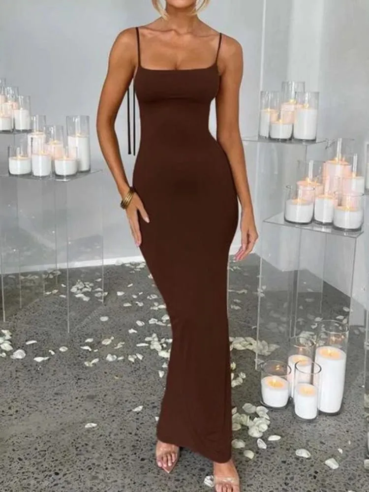 Elegant Deep Open Back Backless Slim Maxi Dress Women Spaghetti Strap Sleeveless Bodycon Long Dress Sexy Club Party Vestidos — image 5