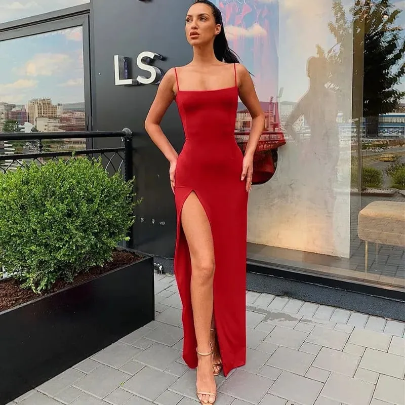 New Dresses 2025 Woman Fashion Slim Waist Solid Color Split Camisole Skirt — image 3