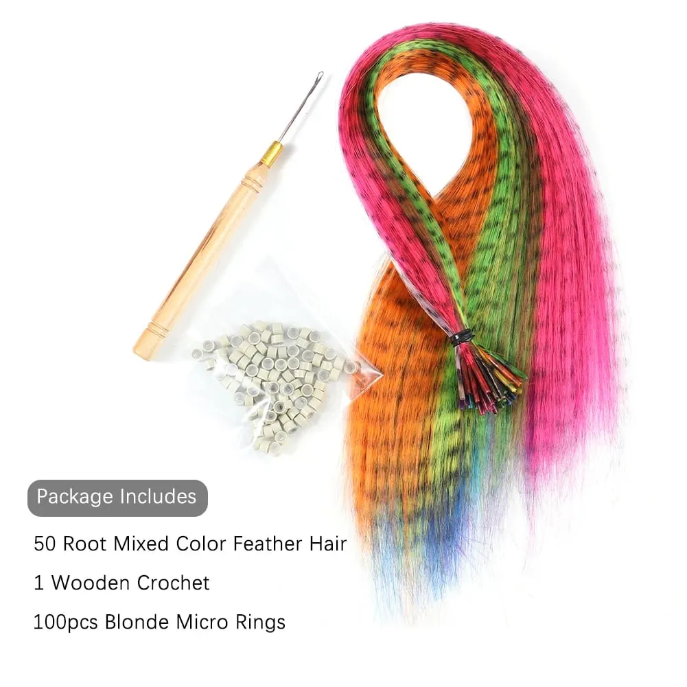10 Root/pack Feather Hair Extensions Colorful I Tip Hairpiece 16inch Synthetic Hair Accessiories For Women Girls Daily Party Use — image 23