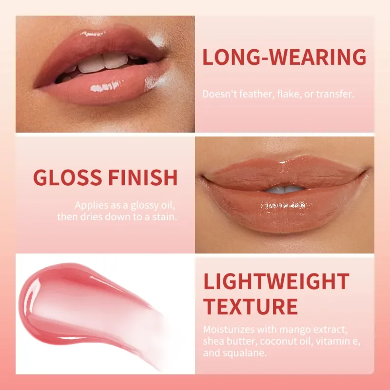Stain Tinted Lip Oil Long Wear Moisturizing Shiny Lip Gloss Soft Texture Non Sticky Repair Chapped Lips Daily Women Beauty Lip C — image 3