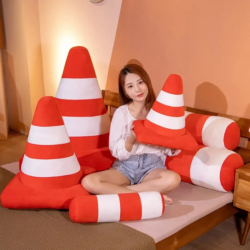 Plush Toy Simulation Traffic Cone Road Construction Cone Sign Roadblock Simulation Toy Set Safety Soft Cushion Pillow — image 2