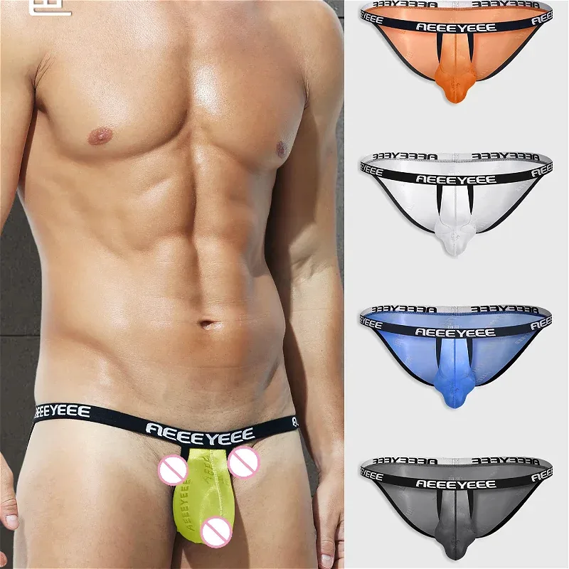Sexy Mens Underwear Ice Silk U Convex Men Briefs Slit Thin Breathable Transparent Man Panties Low Waist Slip Homme Трусы Мужские