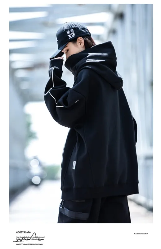Autumn Men's Windbreaker Turtleneck Hooded Sweatshirts New Japanese Ninja Hoodies Women Line Print Oversized Y2K Vintage Hoodie — image 10