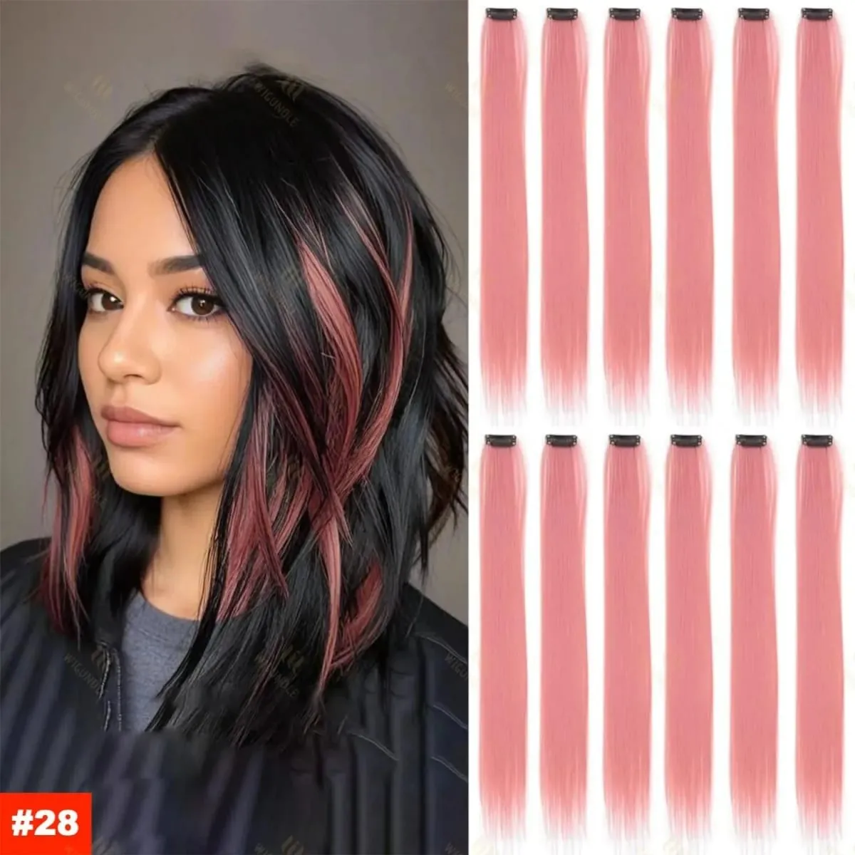 1 5 11 Pcs/lot Clip in Hair Extensions Multi-Colors Highlights Synthetic Hair 22 inch Rainbow Hairpieces for Girls Women Kids — image 13