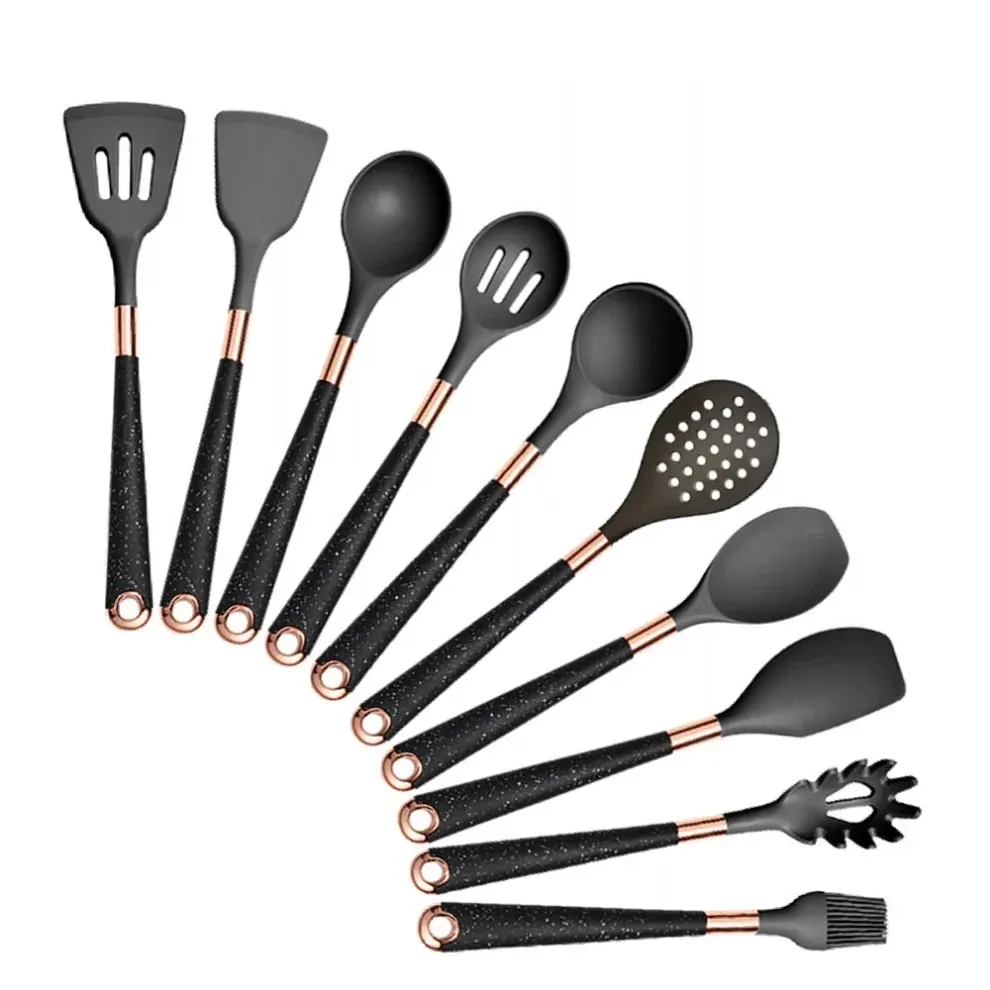 Silicone Cooking Utensils Set Non-Scratch Non-Stick Heat Resistant Spatula Spoon Rose Gold Handle With Bucket Kitchen Gift — image 19