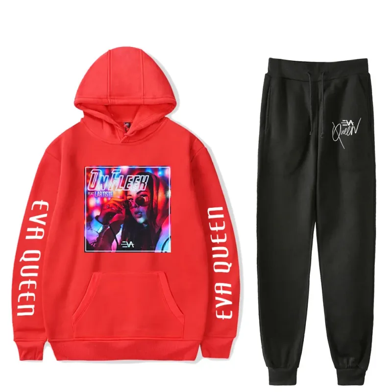Hip Hop สบาย Eva Queen พิมพ์เสื้อกันหนาว Sweatpants ชุด Hoodies + กางเกงชุดชาย/หญิง 2 ชิ้นชุดเสื้อผ้า — image 4