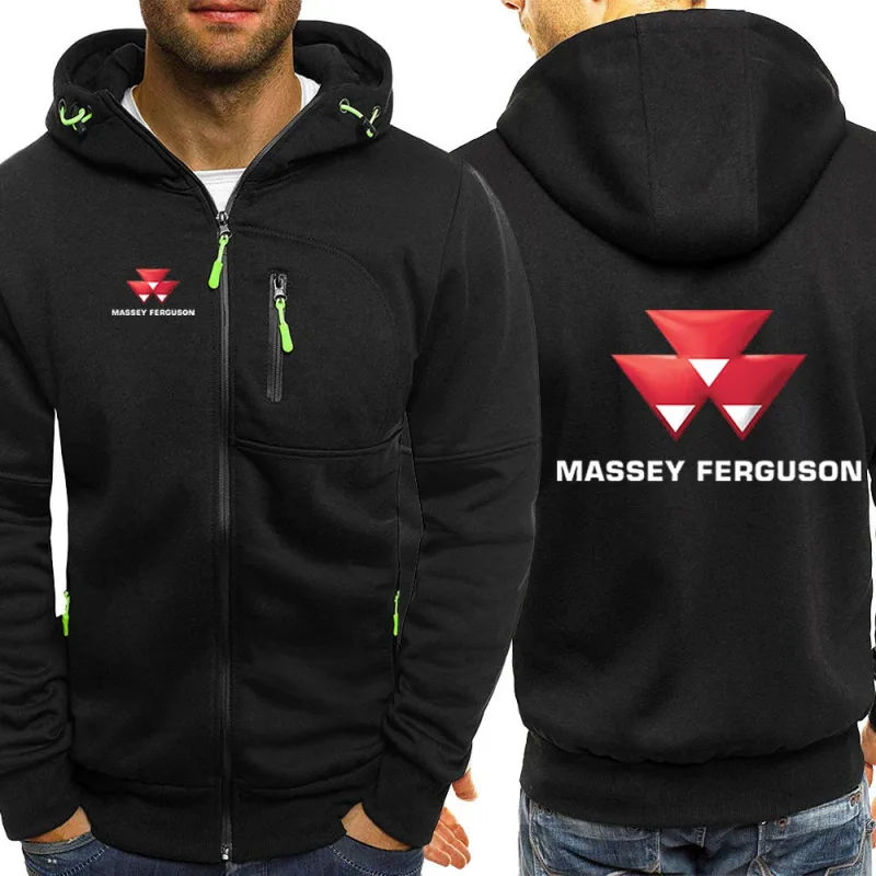 2025 Spring Autumn Massey Ferguson Print Popular Solid Color Zip Hooded Jacket Men's Trendy Comfortable Loose Drawstring Hoodies — image 4