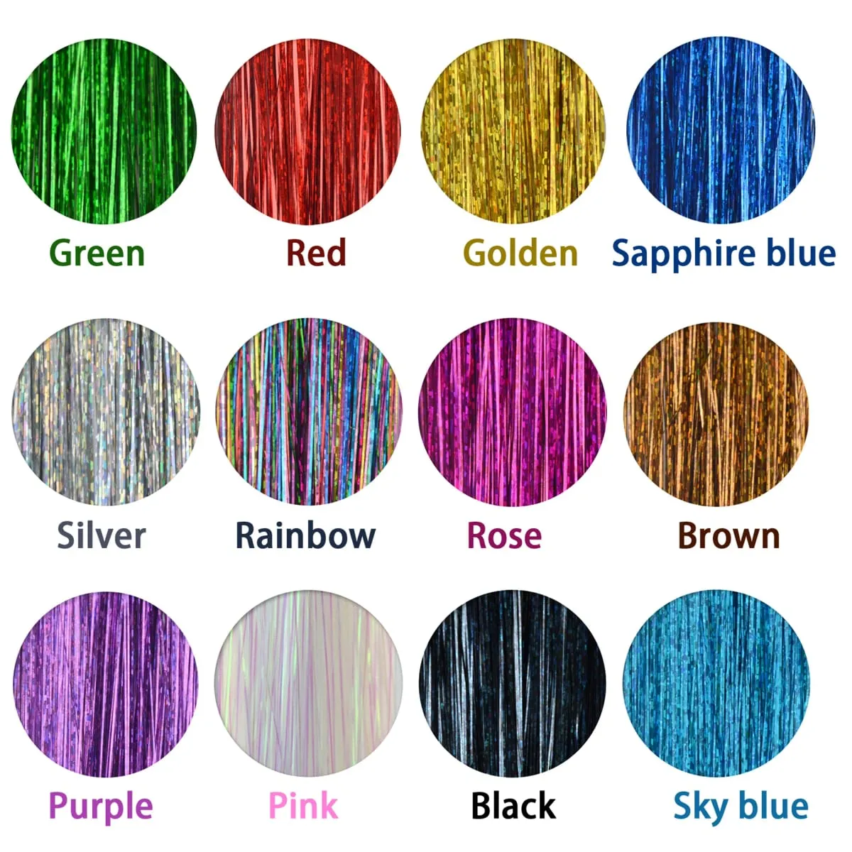 47 Inches Shiny Hair Tinsel 200 Strands/Pack Sparkle Glitter Hair Extensions Tool for Braiding Women Girls Hair Accessories — image 4