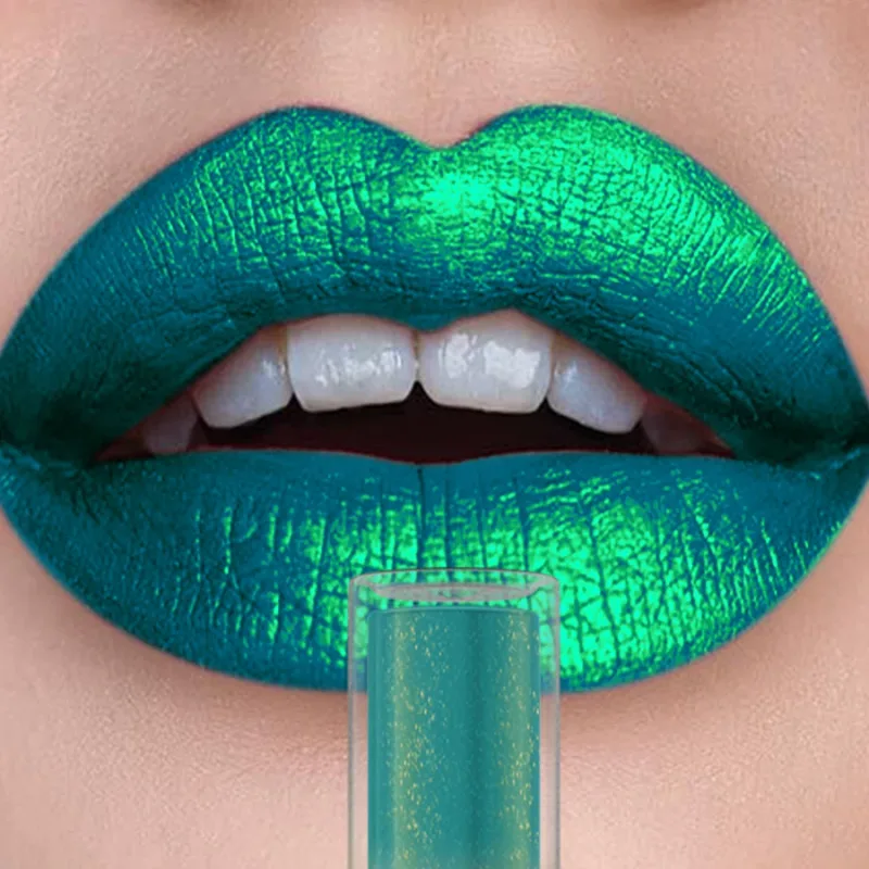 1PC Green Color Metallic Lip Glaze Glitter Liquid Lipstick Highly Pigmented Lip Tint for Lip or Eye Makeup Shine Sparkling Gifts — image 2