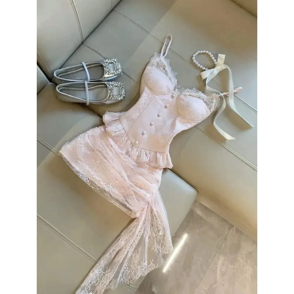 French Style Sweet Cute Polka Dot Splicing Dress Lace Bow Korean Fashion Dresses New Design Slim Waist Lady Y2k Mini Dress — image 3