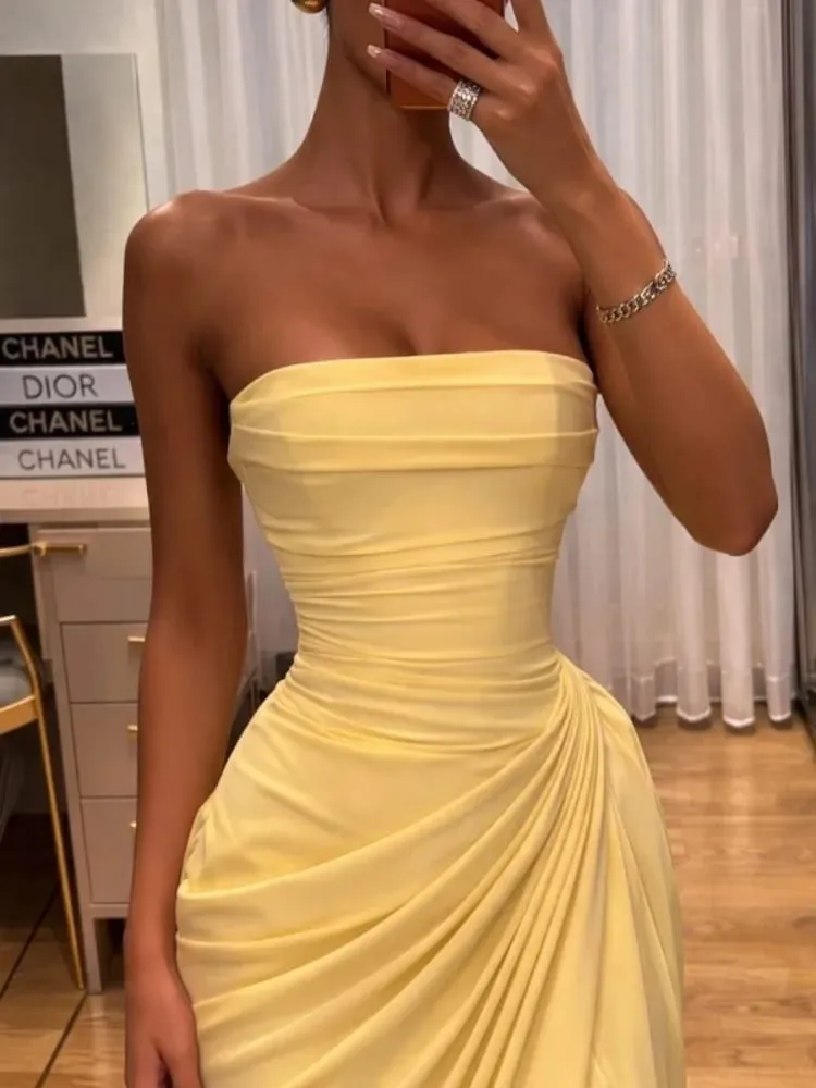 우아한 높은 허리 Bodycon 맥시 드레스 Strapless Pleated 밑단 코르셋 파티 가운 럭셔리 Vestidos 2026 신사 숙녀 이브닝 가운 — image 3