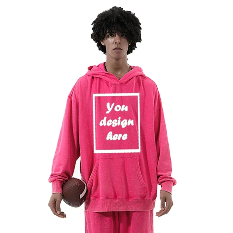 Men's personalized custom-printed washed vintage hooded warm sports wear thick 350 grams comfortable and warm. — image 11