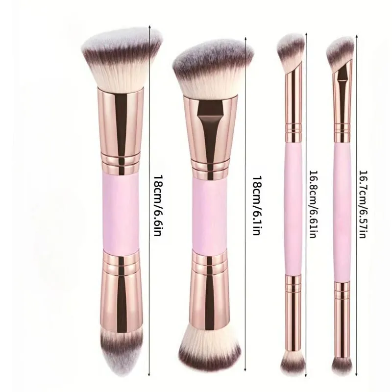 Conjunto de pincéis de maquiagem básicos de ponta dupla, 4 unidades, com caixa, bases, pó, blush, detalhes para pincéis de sombra, viagem para iniciantes — image 2