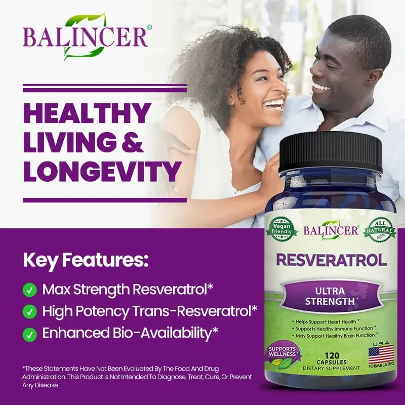 Balincer Resveratrol Complex Supports Cardiovascular Health Protects Arteries Boosts Immune System Promotes Smooth Skin — image 5