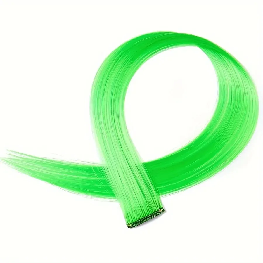 Clip in Hair Extensions 22 Inch Colored Hair Extensions Party Highlights Long Straight Synthetic Hairpieces for Women Kids Girl — image 20