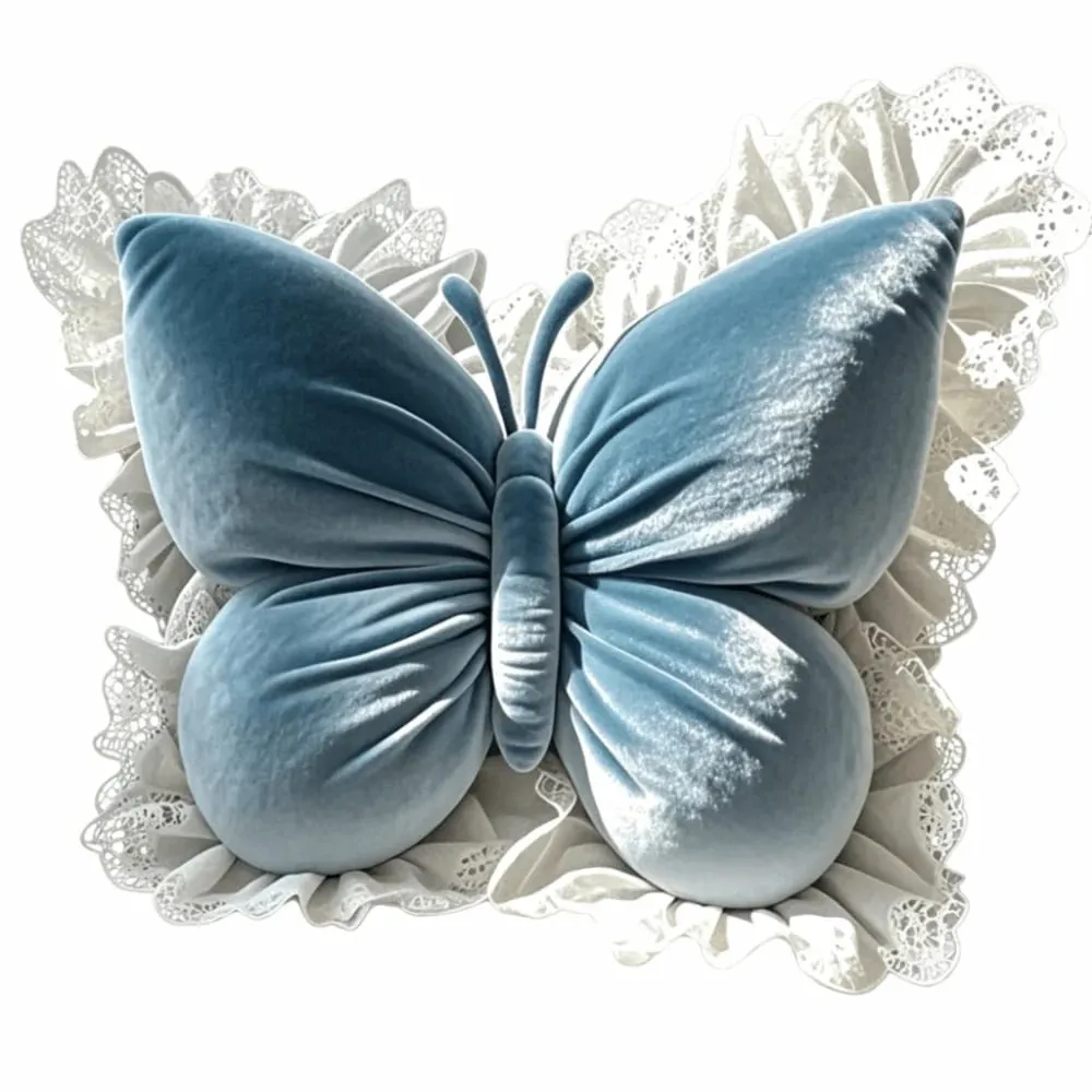 Home Decor Velvet Butterfly Pillow Lace Trim Bow Cushion Soft New Bow Throw Pillow Bedroom — image 10