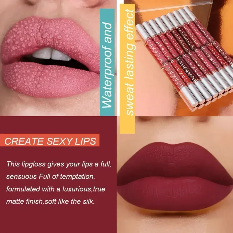 Lip Gloss Waterproof Matte Liquid Lipstick Long Lasting Velvet Lipgloss Tint Tube Nude Pigment Lip Makeup Cosmetics