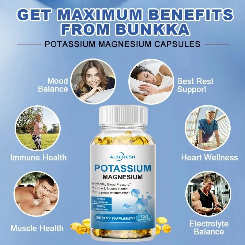 Potassium Magnesium Capsules for Beauty Health Sleep Quality Fast Fitness Bone Muscle Cramps and Cardiovascular Cellular Immune