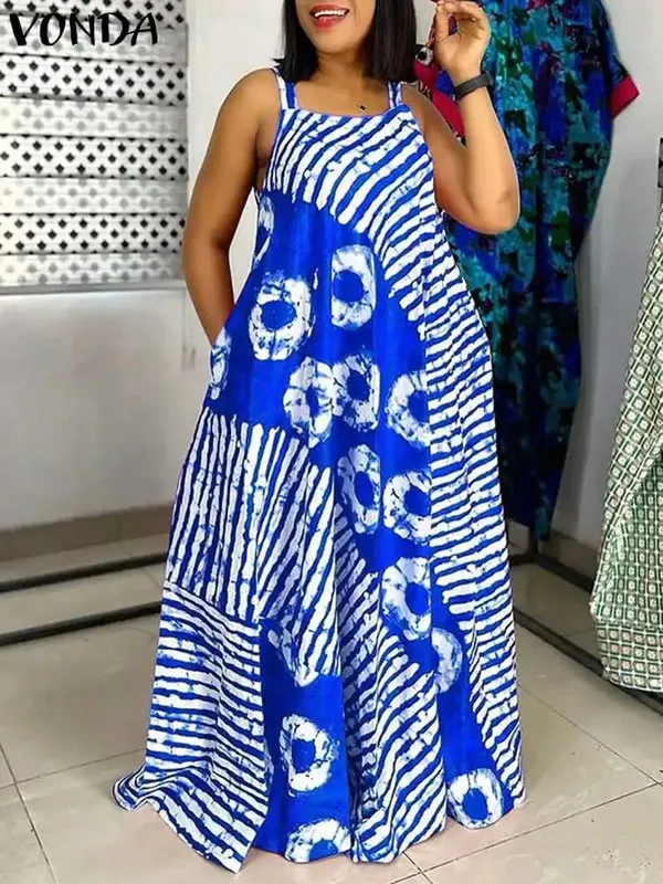 Plus Size 5XL Summer Bohemian Printed Maxi Dresses Sleeveless Party Beach Sundress Tank Long Vestido Casual Holiday Robe — image 9