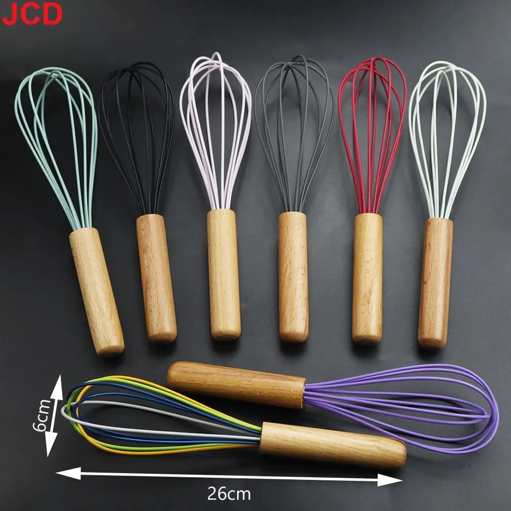 JCD Silicone Egg Beater Whisk Wooden Handle Kitchen Hand Egg Beater Gadgets Kitchen Tools Baking Accessories — image 1