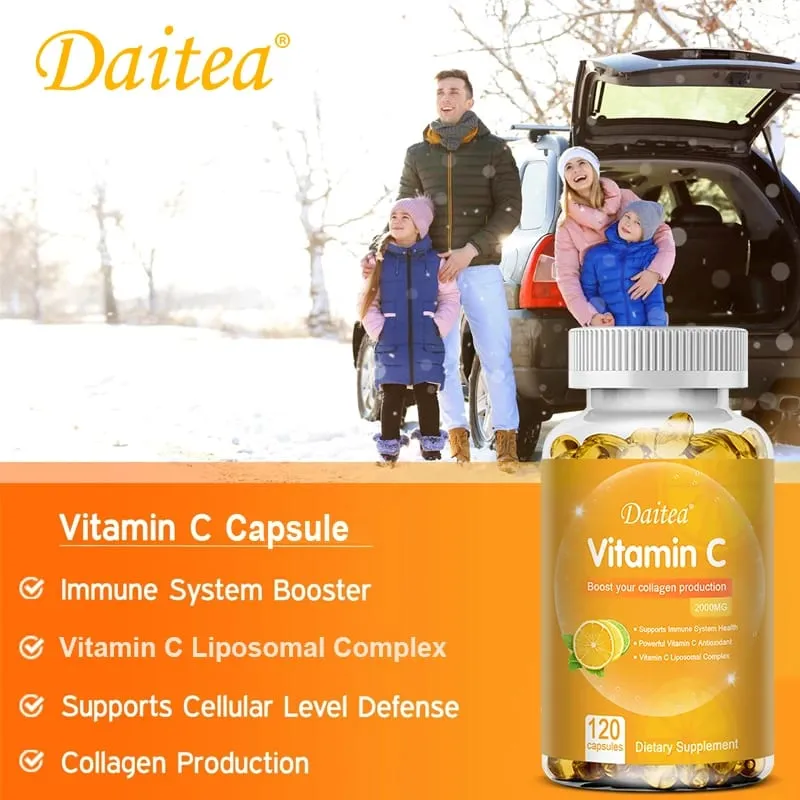 C-vitamin kapszula - 2000mg elősegíti a kollagéntermelést, támogatja a bőrt és az immunrendszer egészségét Erőteljes antioxidáns 120 kapszula