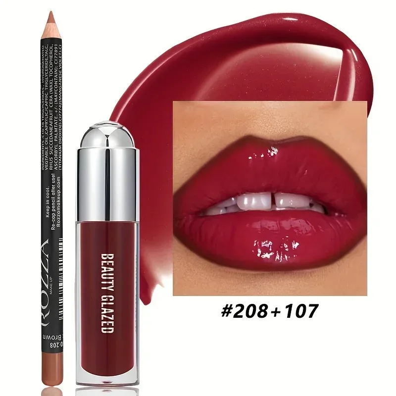2Pcs Lip Liner Lip Gloss Set Longlasting Natural Nude Lip Glow Waterproof Lip Oil — image 4