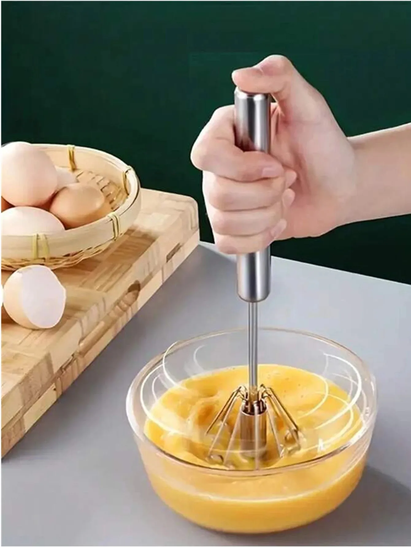 Semi-automatic Egg Beater 304 Stainless Steel Egg Whisk Manual Hand Mixer Self Turning Egg Stirrer Kitchen Accessories Egg Tools — image 4