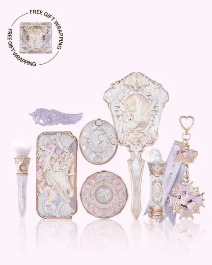 Flower Knows Knight Unicorn Series 10 Piece Makeup Set Eyeshadow Blush Mirror Pink Purple Cosmetics Kit Gift Drawer Box