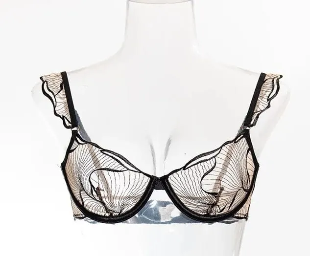 セクシーな French Floral Embroidery Lace Bra Set Women Ultra Thin Sheer Minimizer Brassiere Hollow Out Soft Breathable Lingerie 32-38 — image 8
