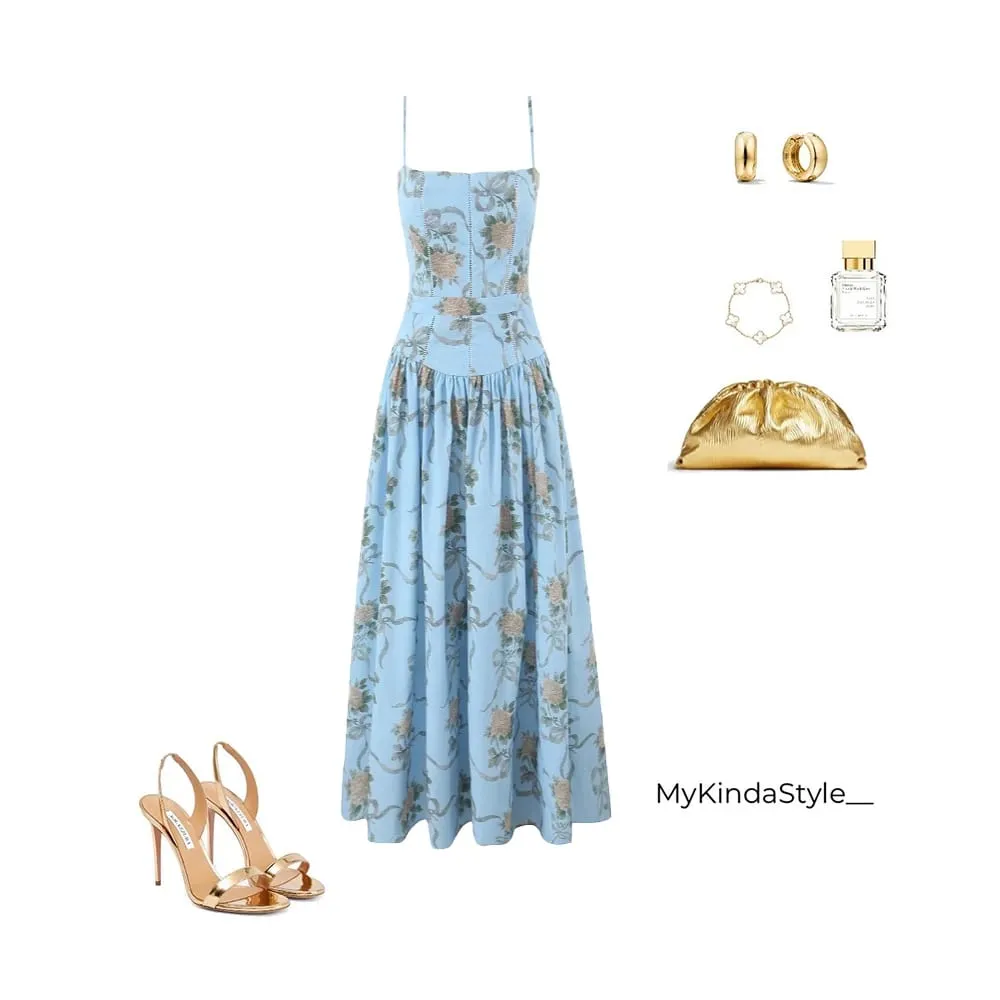 Oligai Floral Print Midi Sundress Elegant Spaghetti Strap Flowy Dress Aussie Summer Women Boho Chic Beach Dress — image 5