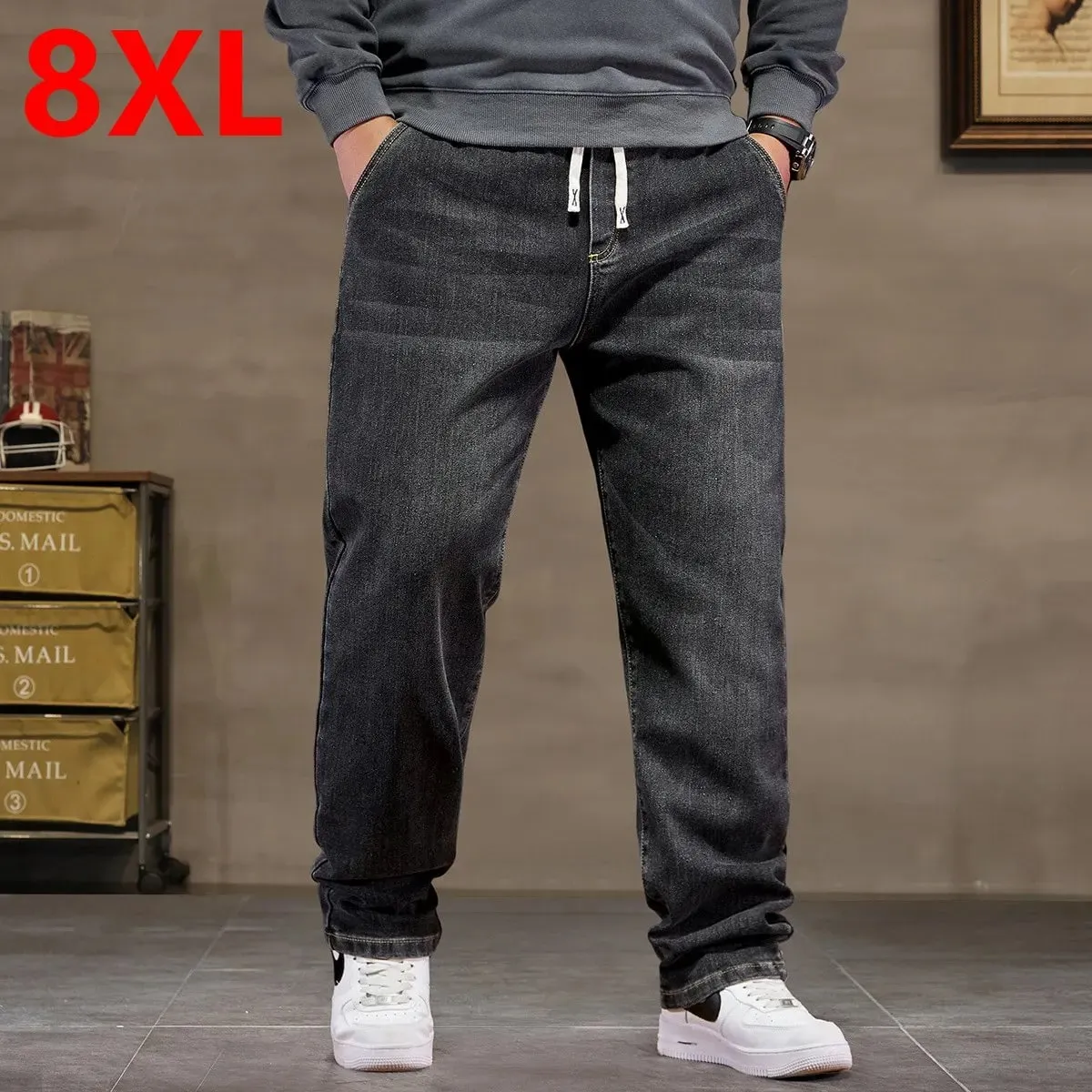 plus size jeans men loose straight autumn man high elasticity father trousers 44 46 48 jeans for men 7XL 6XL 5XL 8XL — image 2