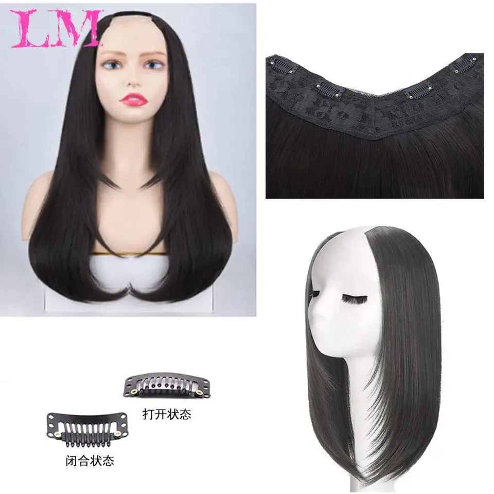 LM Synthetic Hair Extensions Long Straight U-Shaped Half Wig for Women Female Natural Black Blonde Hairpiece — image 5