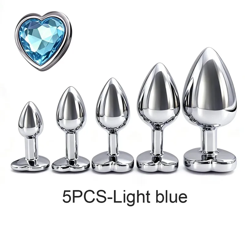 5 Sizes Metal Anal Plug Set with Heart Base Smooth Prostate Massage Butt Plug Sex Toys for Men Women Couples